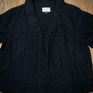 Universal Thread Black Short-Sleeve Button Front Blouse